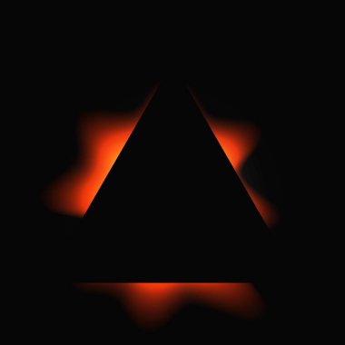 Üçgen çerçeveyi gradyanla aydınlat. Siyah arkaplanda kırmızı üçgen neon pankart var. Vektör illüstrasyonu