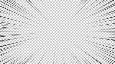 Şeffaf arkaplanda siyah çizgileri olan çizgi roman sayfası. Patlama ışınları desenli şablon dokuyu etkiler. Vektör illüstrasyonu