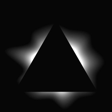 Üçgen çerçeveyi gradyanla aydınlat. Siyah arkaplanda beyaz üçgen neon pankartı var. Vektör illüstrasyonu