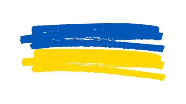 Grunge tarzında Ukrayna ulusal bayrağı. Ukrayna 'nın fırça darbesi bayrağıyla boyanmış. Vektör illüstrasyonu
