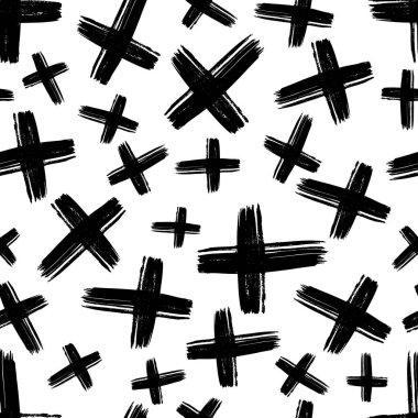 Elle çizilmiş çapraz sembollü kusursuz desen. Beyaz arka planda siyah çizim işareti. Vektör illüstrasyonu