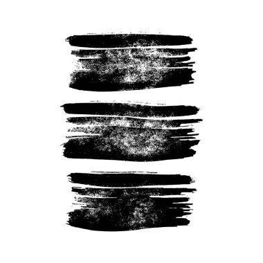 Üç adet siyah fırça darbesi. Beyaz arka planda elle çizilmiş mürekkep lekeleri var. Vektör illüstrasyonu