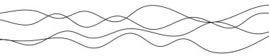 İnce kıvrımlı dalgalı çizgiler. Beyaz arka planda dört siyah dalgalı çizgi. Vektör illüstrasyonu