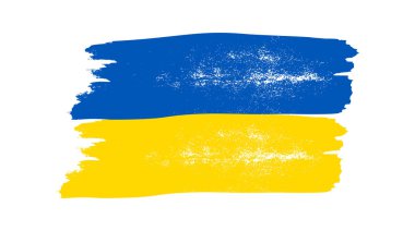 Grunge tarzında Ukrayna ulusal bayrağı. Ukrayna 'nın fırça darbesi bayrağıyla boyanmış. Vektör illüstrasyonu