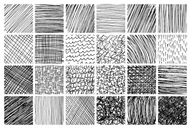 Büyük tek renkli el yapımı çapraz kapaklı dokular. Homurdanma ve taslak çizimleri, karalamalar, karalamalar ve çizim tarzı şablonlar. Vektör illüstrasyonu