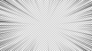 Şeffaf arkaplanda siyah çizgileri olan çizgi roman sayfası. Patlama ışınları desenli şablon dokuyu etkiler. Vektör illüstrasyonu
