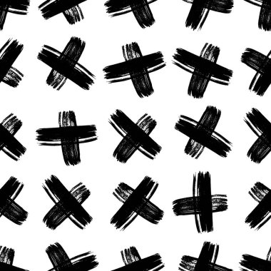 Elle çizilmiş çapraz sembollü kusursuz desen. Beyaz arka planda siyah çizim işareti. Vektör illüstrasyonu