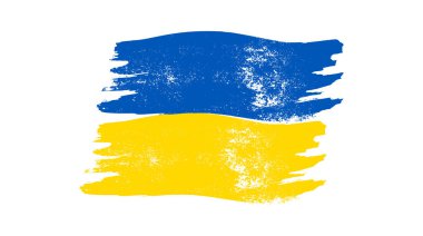 Grunge tarzında Ukrayna ulusal bayrağı. Ukrayna 'nın fırça darbesi bayrağıyla boyanmış. Vektör illüstrasyonu
