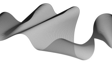 Beyaz zemin üzerinde gri dalga gradyan çizgileri olan soyut arkaplan. Modern teknoloji arka planı, dalga tasarımı. Vektör illüstrasyonu