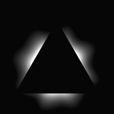 Üçgen çerçeveyi gradyanla aydınlat. Siyah arkaplanda beyaz üçgen neon pankartı var. Vektör illüstrasyonu