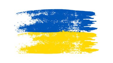 Grunge tarzında Ukrayna ulusal bayrağı. Ukrayna 'nın fırça darbesi bayrağıyla boyanmış. Vektör illüstrasyonu
