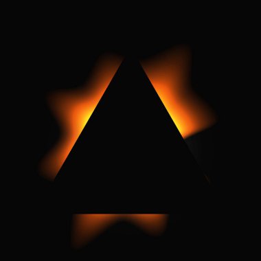 Üçgen çerçeveyi gradyanla aydınlat. Turuncu üçgen neon pankartı siyah arkaplanda izole edilmiş. Vektör illüstrasyonu