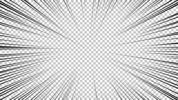 Şeffaf arkaplanda siyah çizgileri olan çizgi roman sayfası. Patlama ışınları desenli şablon dokuyu etkiler. Vektör illüstrasyonu