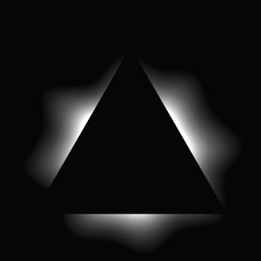 Üçgen çerçeveyi gradyanla aydınlat. Siyah arkaplanda beyaz üçgen neon pankartı var. Vektör illüstrasyonu