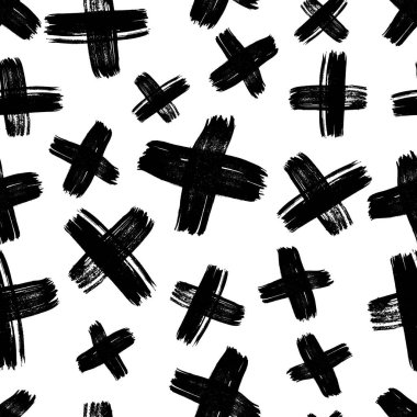 Elle çizilmiş çapraz sembollü kusursuz desen. Beyaz arka planda siyah çizim işareti. Vektör illüstrasyonu