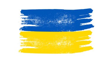 Grunge tarzında Ukrayna ulusal bayrağı. Ukrayna 'nın fırça darbesi bayrağıyla boyanmış. Vektör illüstrasyonu