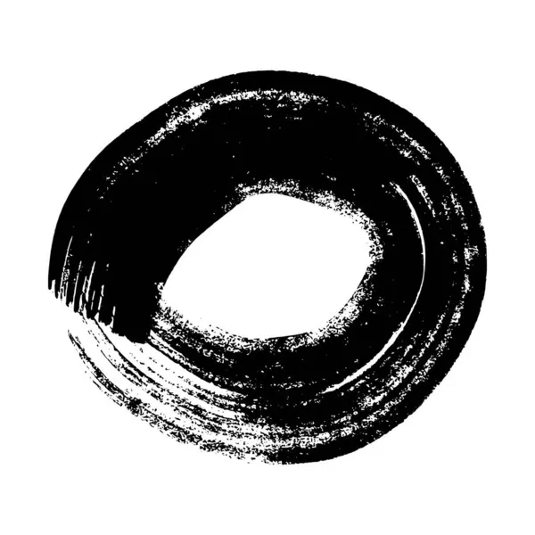 Siyah grunge fırça darbesi daire şeklinde. Boyalı mürekkep çemberi. Mürekkep lekesi beyaz arkaplanda izole edilmiş. Vektör illüstrasyonu