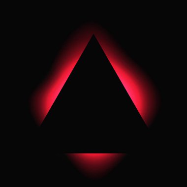 Üçgen çerçeveyi gradyanla aydınlat. Siyah arkaplanda kırmızı üçgen neon pankart var. Vektör illüstrasyonu