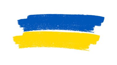 Grunge tarzında Ukrayna ulusal bayrağı. Ukrayna 'nın fırça darbesi bayrağıyla boyanmış. Vektör illüstrasyonu
