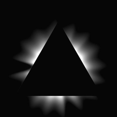 Üçgen çerçeveyi gradyanla aydınlat. Siyah arkaplanda beyaz üçgen neon pankartı var. Vektör illüstrasyonu