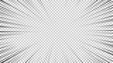 Şeffaf arkaplanda siyah çizgileri olan çizgi roman sayfası. Patlama ışınları desenli şablon dokuyu etkiler. Vektör illüstrasyonu