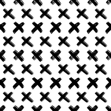 Elle çizilmiş çapraz sembollü kusursuz desen. Beyaz arka planda siyah çizim işareti. Vektör illüstrasyonu