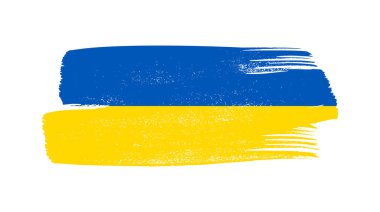 Grunge tarzında Ukrayna ulusal bayrağı. Ukrayna 'nın fırça darbesi bayrağıyla boyanmış. Vektör illüstrasyonu
