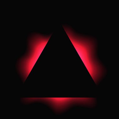 Üçgen çerçeveyi gradyanla aydınlat. Siyah arkaplanda kırmızı üçgen neon pankart var. Vektör illüstrasyonu