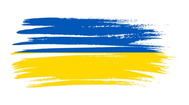 Grunge tarzında Ukrayna ulusal bayrağı. Ukrayna 'nın fırça darbesi bayrağıyla boyanmış. Vektör illüstrasyonu