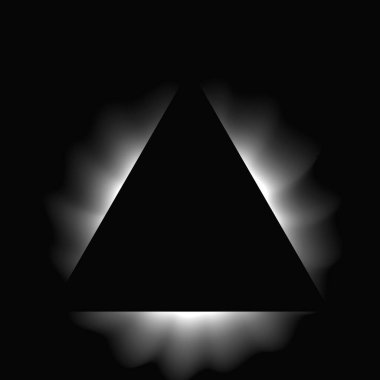 Üçgen çerçeveyi gradyanla aydınlat. Siyah arkaplanda beyaz üçgen neon pankartı var. Vektör illüstrasyonu