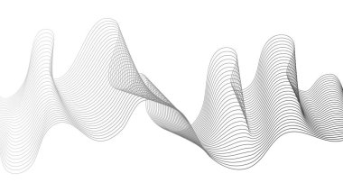 Beyaz zemin üzerinde gri dalga gradyan çizgileri olan soyut arkaplan. Modern teknoloji arka planı, dalga tasarımı. Vektör illüstrasyonu