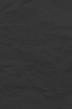 Siyah, buruşuk kağıt arka plan. Posterler ve afişler için buruşturulmuş dikey boş kağıt şablonu. Vektör illüstrasyonu