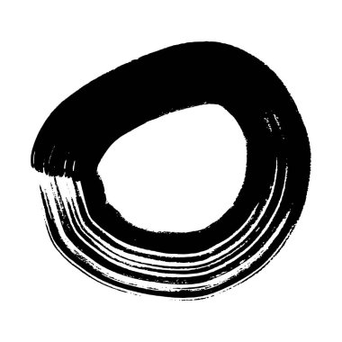 Siyah grunge fırça darbesi daire şeklinde. Boyalı mürekkep çemberi. Mürekkep lekesi beyaz arkaplanda izole edilmiş. Vektör illüstrasyonu