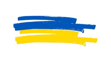 Grunge tarzında Ukrayna ulusal bayrağı. Ukrayna 'nın fırça darbesi bayrağıyla boyanmış. Vektör illüstrasyonu