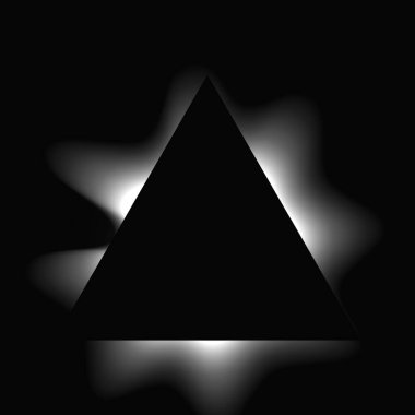 Üçgen çerçeveyi gradyanla aydınlat. Siyah arkaplanda beyaz üçgen neon pankartı var. Vektör illüstrasyonu