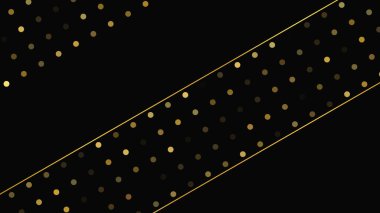 Soyut altın çizgileri ve parlak noktaları olan gösterişli, koyu bir arka plan. Işıldayan pırıltılı arkaplan. Modern şablonlar için şık ve zarif bir tasarım. Vektör illüstrasyonu