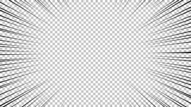 Şeffaf arkaplanda siyah çizgileri olan çizgi roman sayfası. Patlama ışınları desenli şablon dokuyu etkiler. Vektör illüstrasyonu