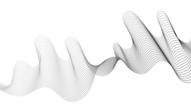 Beyaz zemin üzerinde gri dalga gradyan çizgileri olan soyut arkaplan. Modern teknoloji arka planı, dalga tasarımı. Vektör illüstrasyonu