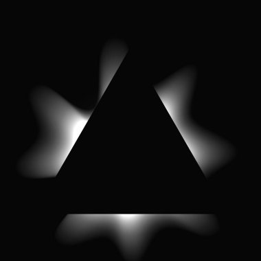 Üçgen çerçeveyi gradyanla aydınlat. Siyah arkaplanda beyaz üçgen neon pankartı var. Vektör illüstrasyonu