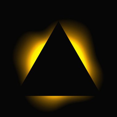 Üçgen çerçeveyi gradyanla aydınlat. Sarı üçgen neon pankartı siyah arkaplanda izole edilmiş. Vektör illüstrasyonu