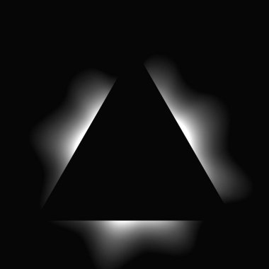 Üçgen çerçeveyi gradyanla aydınlat. Siyah arkaplanda beyaz üçgen neon pankartı var. Vektör illüstrasyonu