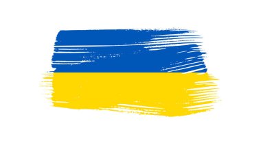 Grunge tarzında Ukrayna ulusal bayrağı. Ukrayna 'nın fırça darbesi bayrağıyla boyanmış. Vektör illüstrasyonu