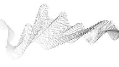 Beyaz zemin üzerinde gri dalga gradyan çizgileri olan soyut arkaplan. Modern teknoloji arka planı, dalga tasarımı. Vektör illüstrasyonu