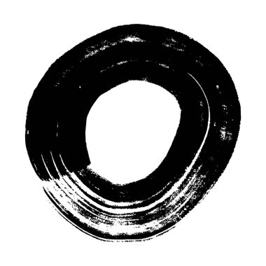 Siyah grunge fırça darbesi daire şeklinde. Boyalı mürekkep çemberi. Mürekkep lekesi beyaz arkaplanda izole edilmiş. Vektör illüstrasyonu