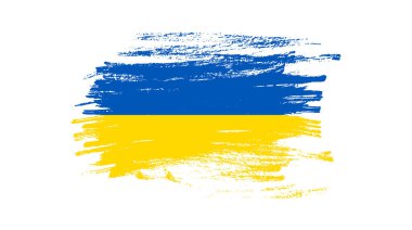 Grunge tarzında Ukrayna ulusal bayrağı. Ukrayna 'nın fırça darbesi bayrağıyla boyanmış. Vektör illüstrasyonu