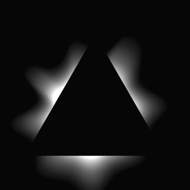 Üçgen çerçeveyi gradyanla aydınlat. Siyah arkaplanda beyaz üçgen neon pankartı var. Vektör illüstrasyonu