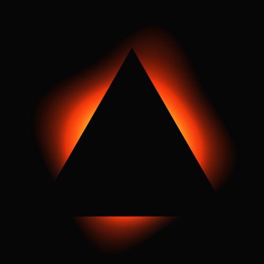 Üçgen çerçeveyi gradyanla aydınlat. Siyah arkaplanda kırmızı üçgen neon pankart var. Vektör illüstrasyonu