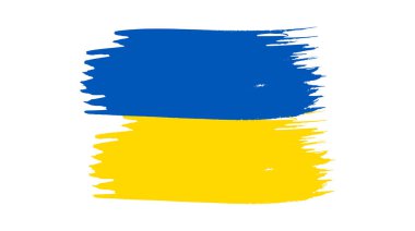 Grunge tarzında Ukrayna ulusal bayrağı. Ukrayna 'nın fırça darbesi bayrağıyla boyanmış. Vektör illüstrasyonu
