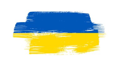 Grunge tarzında Ukrayna ulusal bayrağı. Ukrayna 'nın fırça darbesi bayrağıyla boyanmış. Vektör illüstrasyonu
