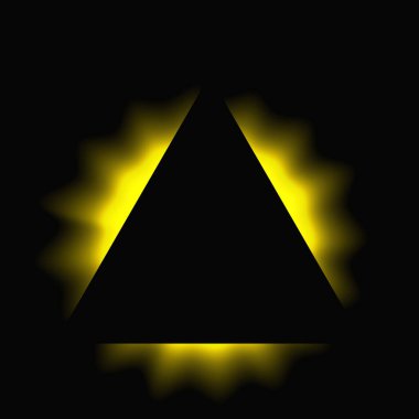 Üçgen çerçeveyi gradyanla aydınlat. Sarı üçgen neon pankartı siyah arkaplanda izole edilmiş. Vektör illüstrasyonu